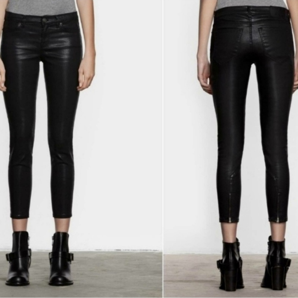ALL SAINTS Spitalfields Petrel Brodie Faux Leather Wax Coated Black Jeans